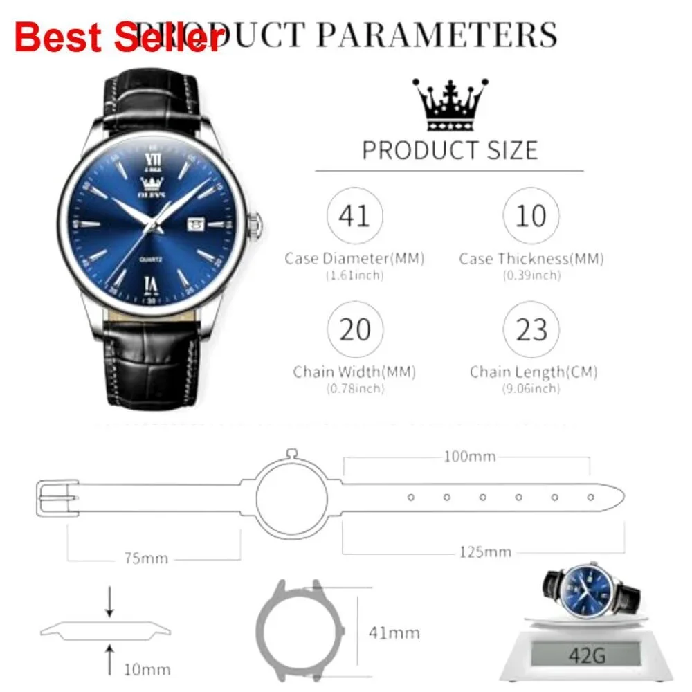 Men's Waterproof Analog Watch with Leather Band Roman Numerals